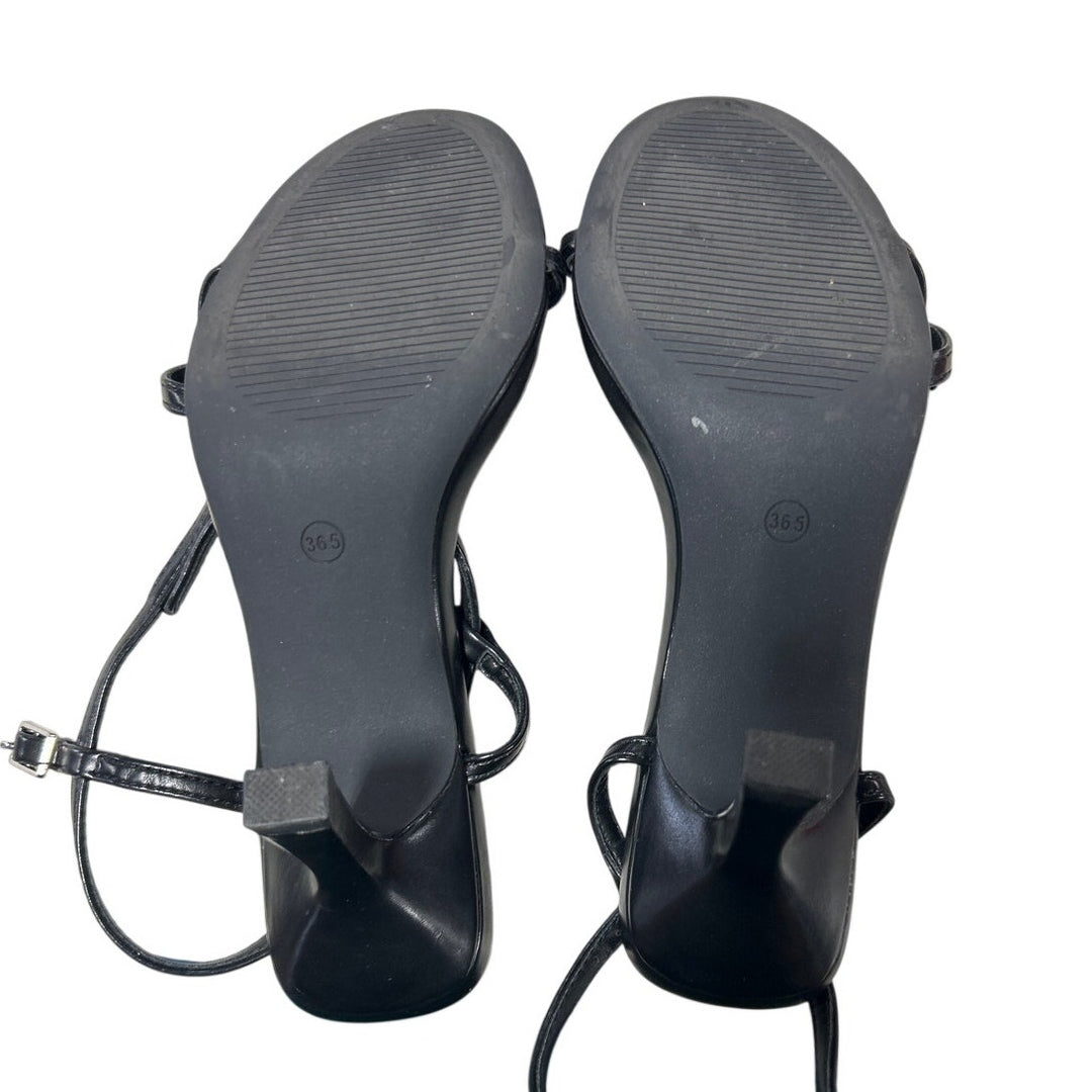 Mostrin Womens Size 6 Black 3" Heels Open Round Toe Ankle Strap Strappy Shoes