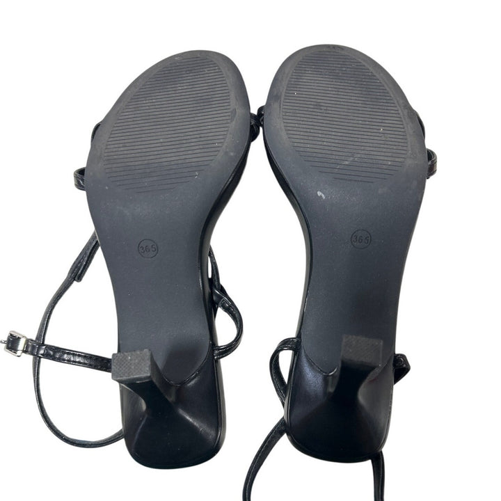 Mostrin Womens Size 6 Black 3" Heels Open Round Toe Ankle Strap Strappy Shoes