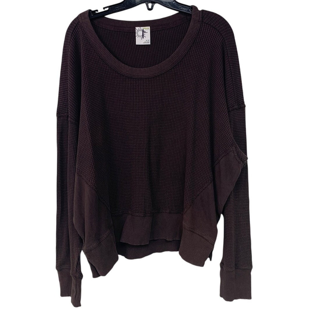 New Offline by Aerie Womens Medium Cotton Blend Waffle Long Sleeve Crew Neck Top
