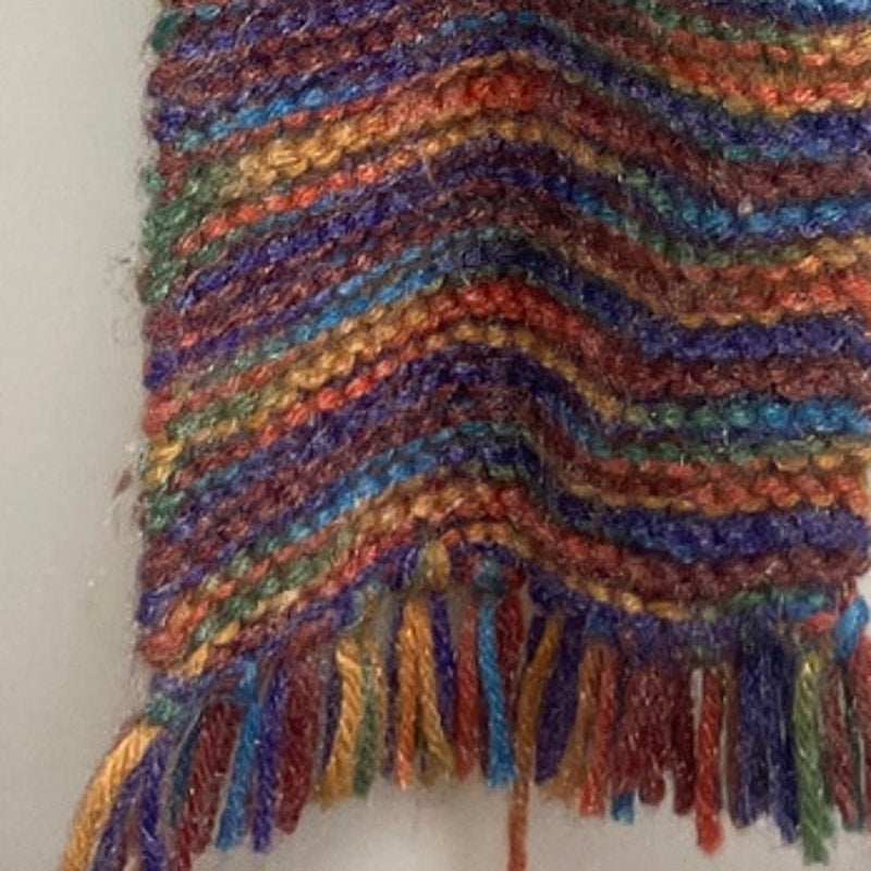 Handmade Acrylic Yarn Variegated Stripe Hand Knit Warm Winter Scarf w Fringe