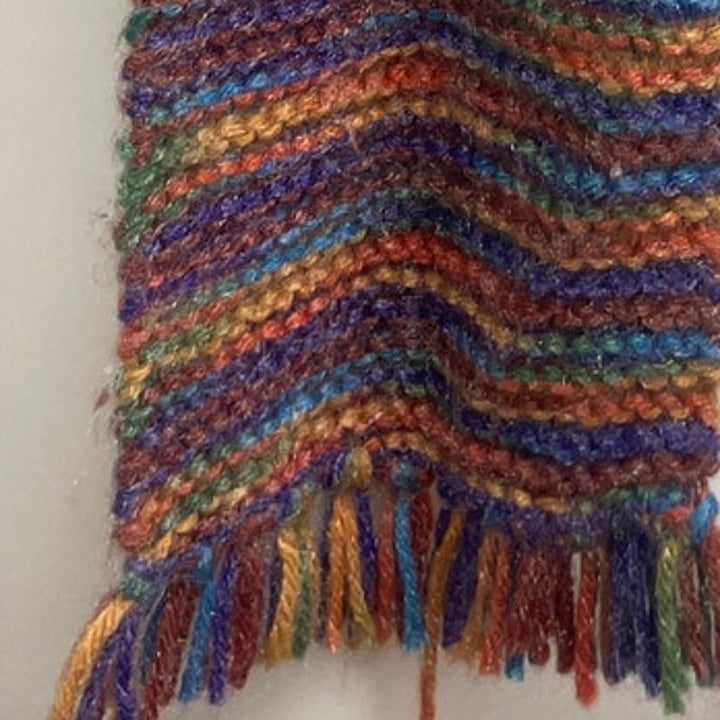 Handmade Acrylic Yarn Variegated Stripe Hand Knit Warm Winter Scarf w Fringe