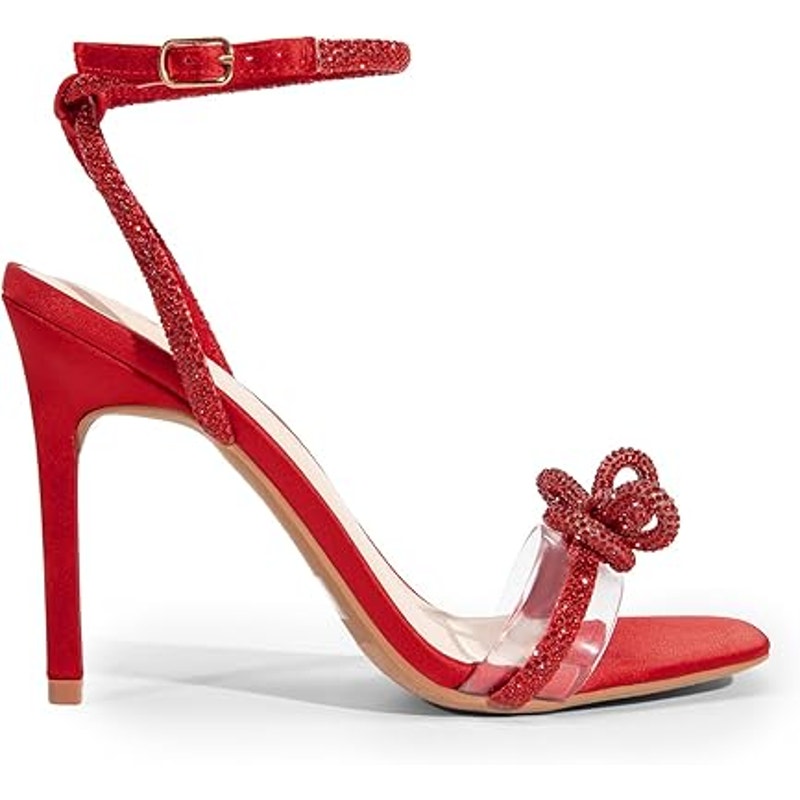 Dream Pairs Womens Size 9 Red Shiny Bow 4.5" Heel Ankle Strap Stilletto Shoes