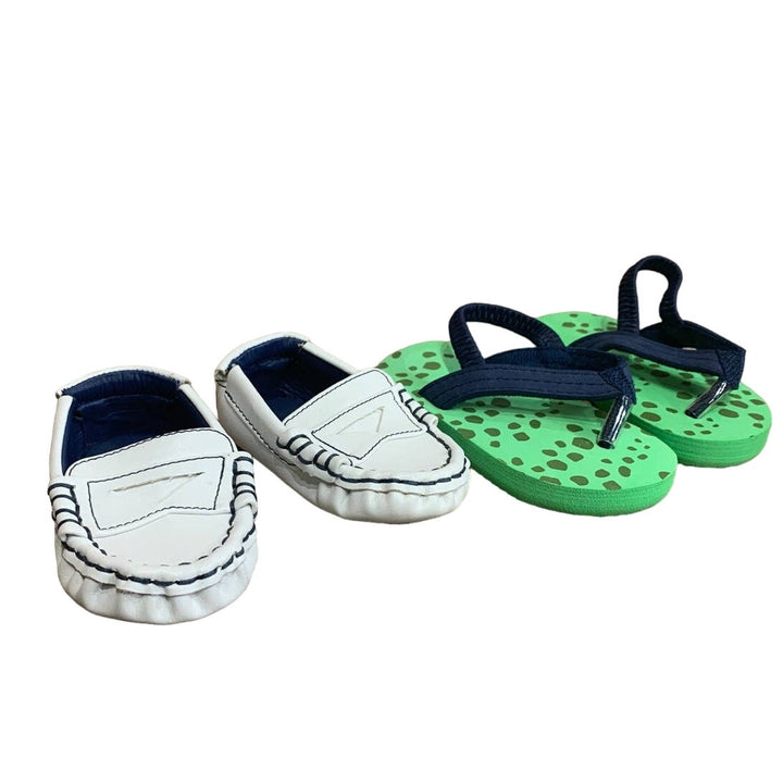 Lot of 2 Baby Boy Size 2 White Penny Loafers Polka Dot Flip Flops Toddler Shoes