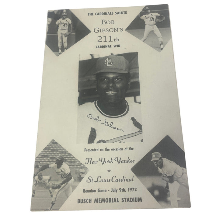 Vintage 1972 St Louis Baseball Cardinals Bob Gibson 211th Win Program and Photos