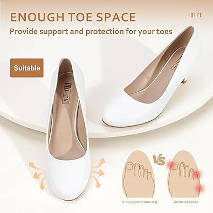 Idifu Womens 8.5 White Faux Leather Closed Toe 2.5" Heel Slide On Pumps Shoes