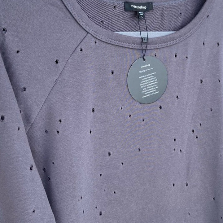 NWT New Mitto Shop Womens Medium Destroyed Single Cold Shoulder Sweatshirt