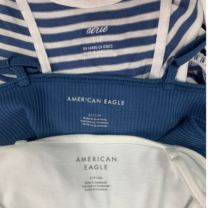 3 New American Eagle Womens Small Ribbed Striped Spaghetti Strap Tank Tops