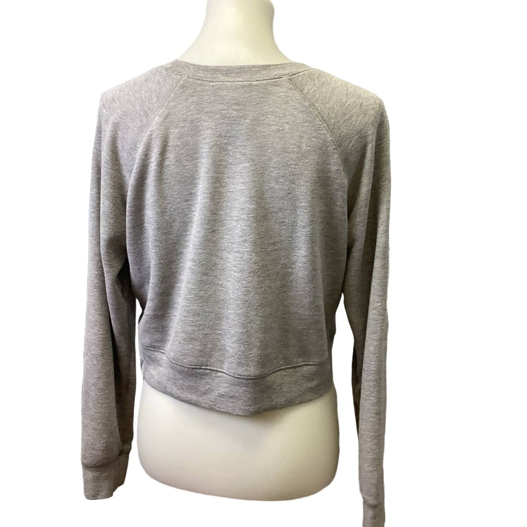 Hand Printed Upcycled Womens Large Dragonfly Cropped Long Sleeve Sweatshirt Top