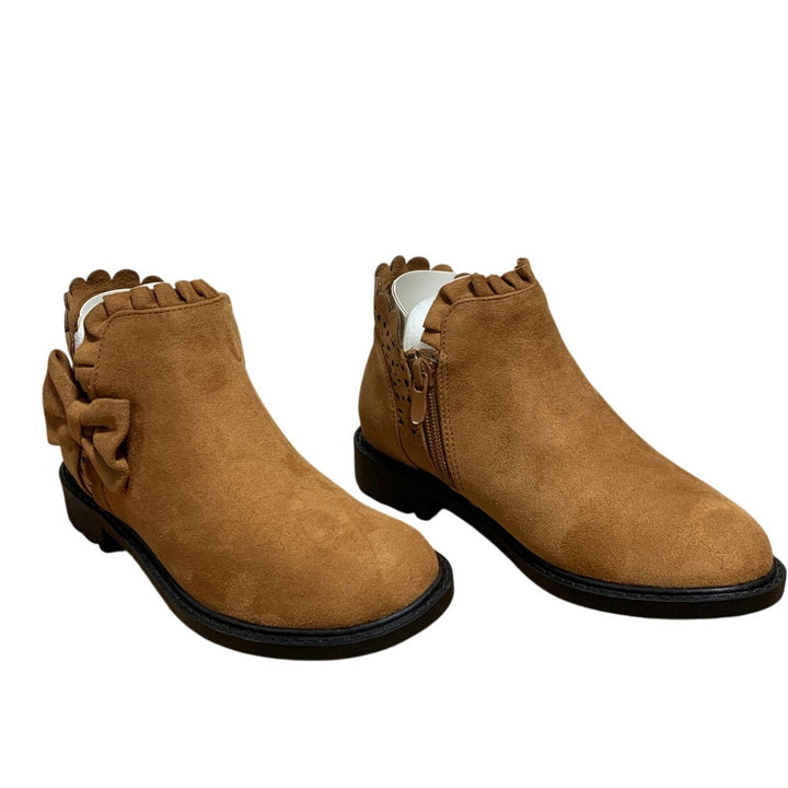 ZBY Little Girls Size 1 Light Brown Ankle Boots Round Closed Toe Size Zip Shoes