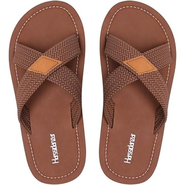 New Harssidanzar Mens Size 10 Brown Open Toe Braided Look Slide Sandals w Flaw