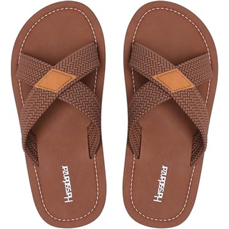 New Harssidanzar Mens Size 10 Brown Open Toe Braided Look Slide Sandals w Flaw