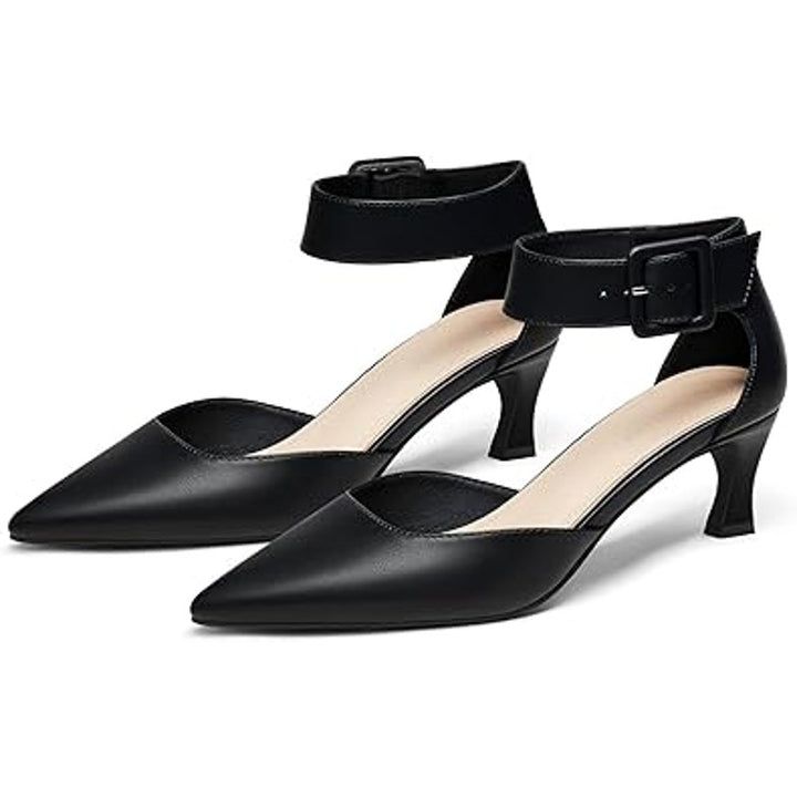 Coutgo Womens Size 7.5 Black 3" Heels Closed Pointed Toe Ankle Strap Pumps