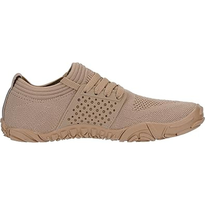 New Joomra Womens Size 11.5 Tan Mesh Lace Up Barefoot Wide Toe Box Sport Shoes