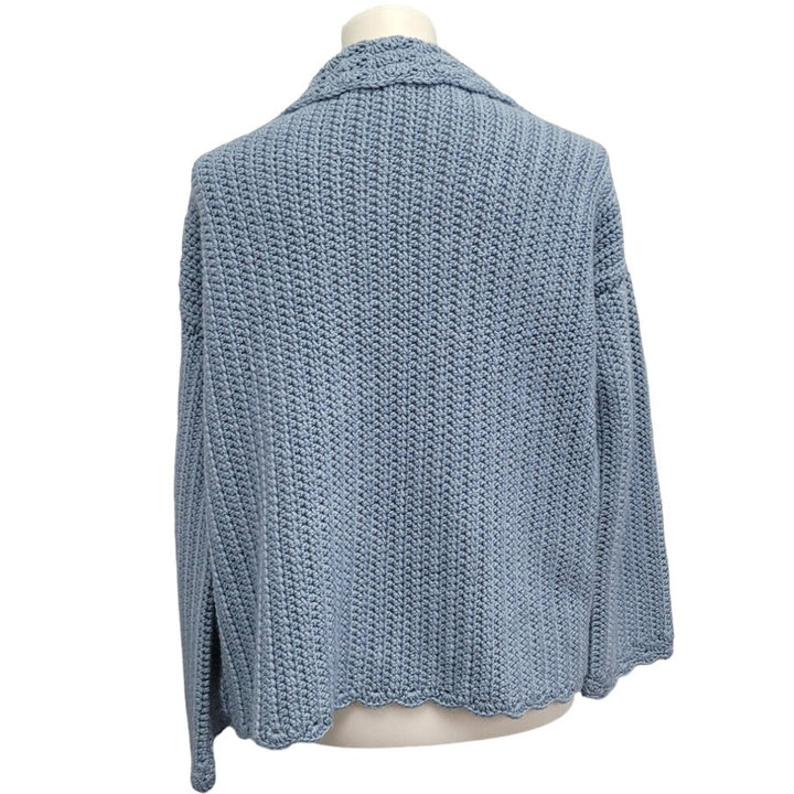 Handmade Womens Medium Acrylic Yarn Scalloped Edges w Pockets Cardigan Sweater