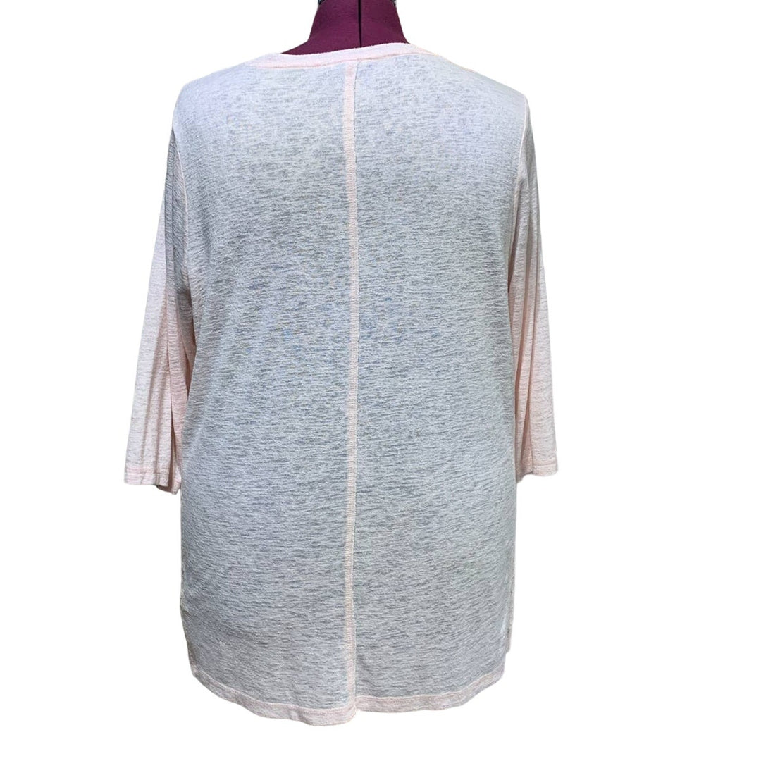 Sonoma 2X Pink Lace Sides Flowy 1/2 Button Down Henley 3/4 Sleeve Top Blouse