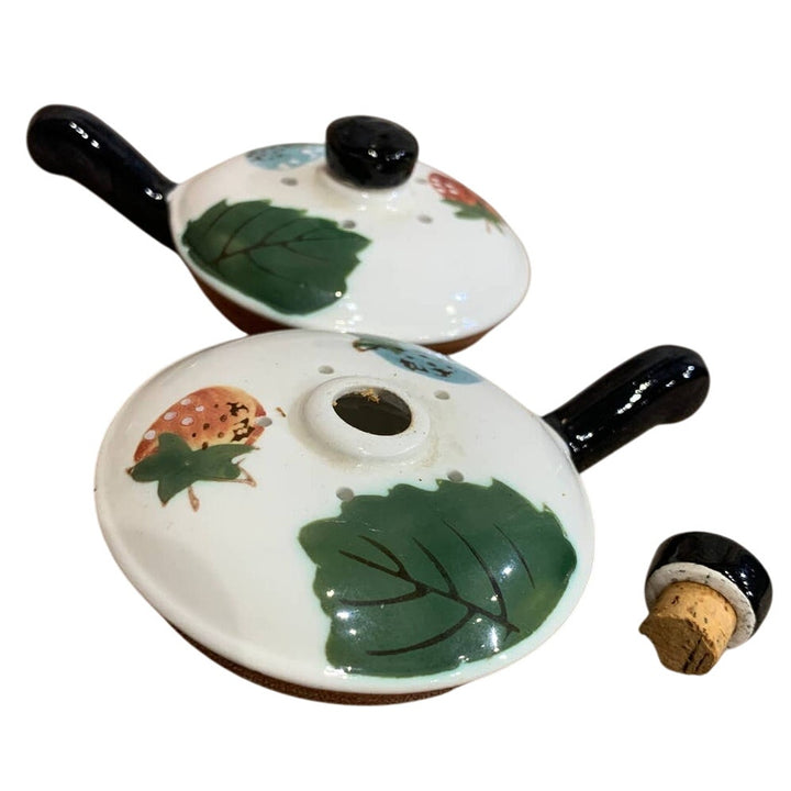 Vintage Enesco Imports Japan Ceramic Strawberry Sauce Pan Salt Pepper Shaker Set
