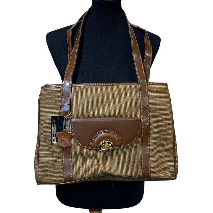 New Sasha Handbags New York Brown Genuine Leather Trim Handbag Shoulder Purse