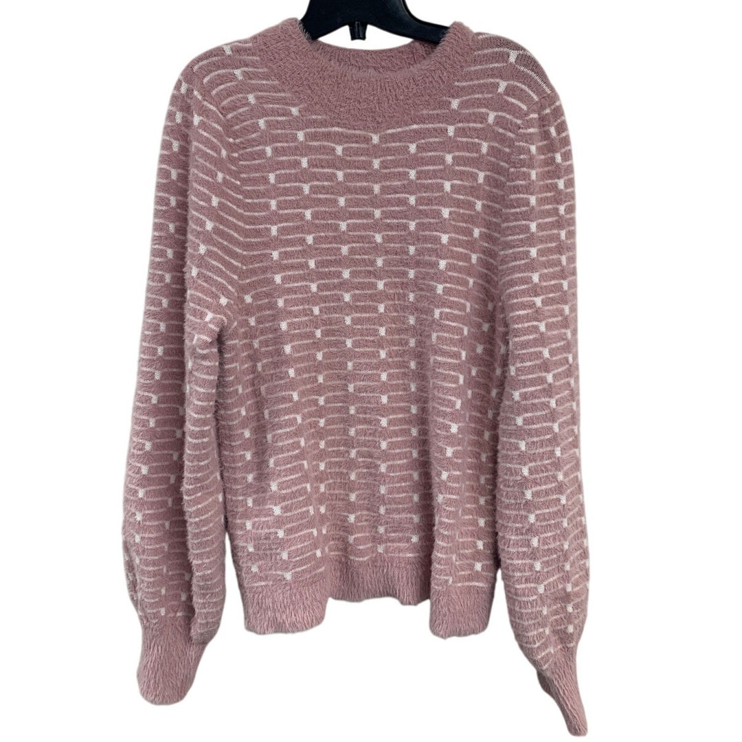 89th + Madison Womens Medium Long Sleeve Fuzzy Striped Square Knit Sweater
