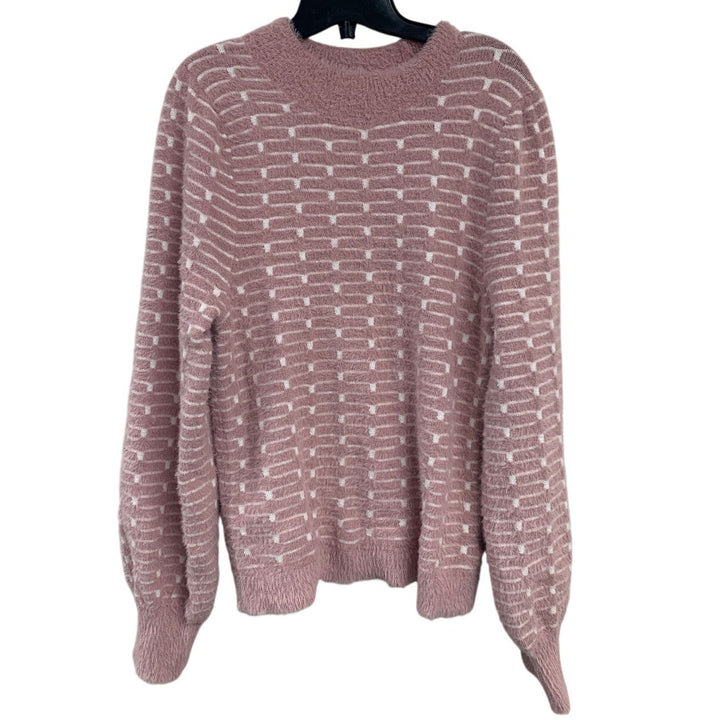 89th + Madison Womens Medium Long Sleeve Fuzzy Striped Square Knit Sweater