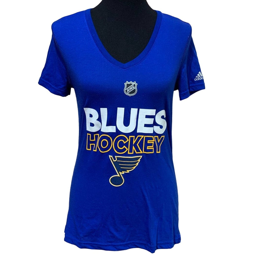 Adidas Womens Small NHL St Louis Blues Ultimate 100% Polyester V-Neck Ladies Tee