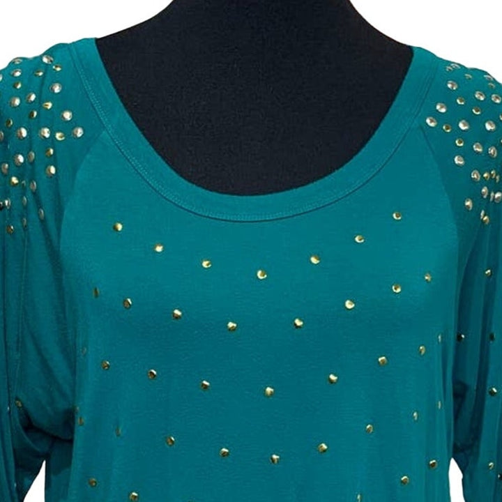 Grace Elements Small Gold Silver Studded Ruched 3/4 Sleeve Lightweight Blouse