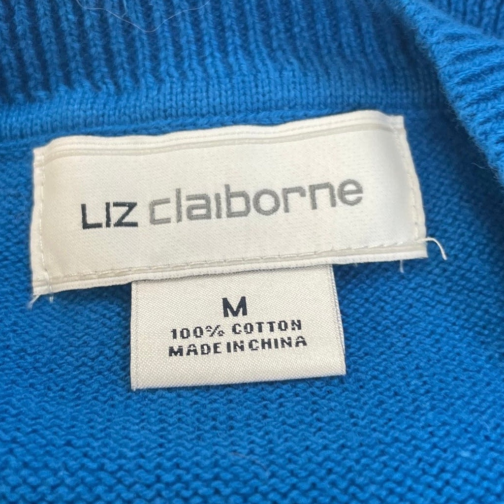 Liz Claiborne Womens Medium 100% Cotton V Stripe Crew Neck Pullover Sweater