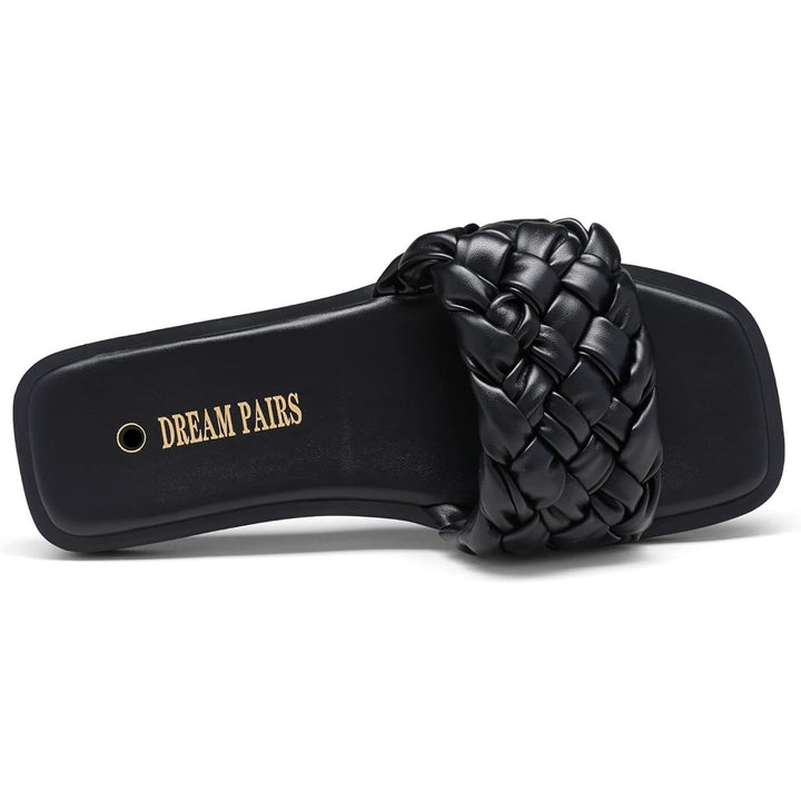 Dream Pairs Womens 10 Black Weave Slide On Open Toe Faux Leather Sandals