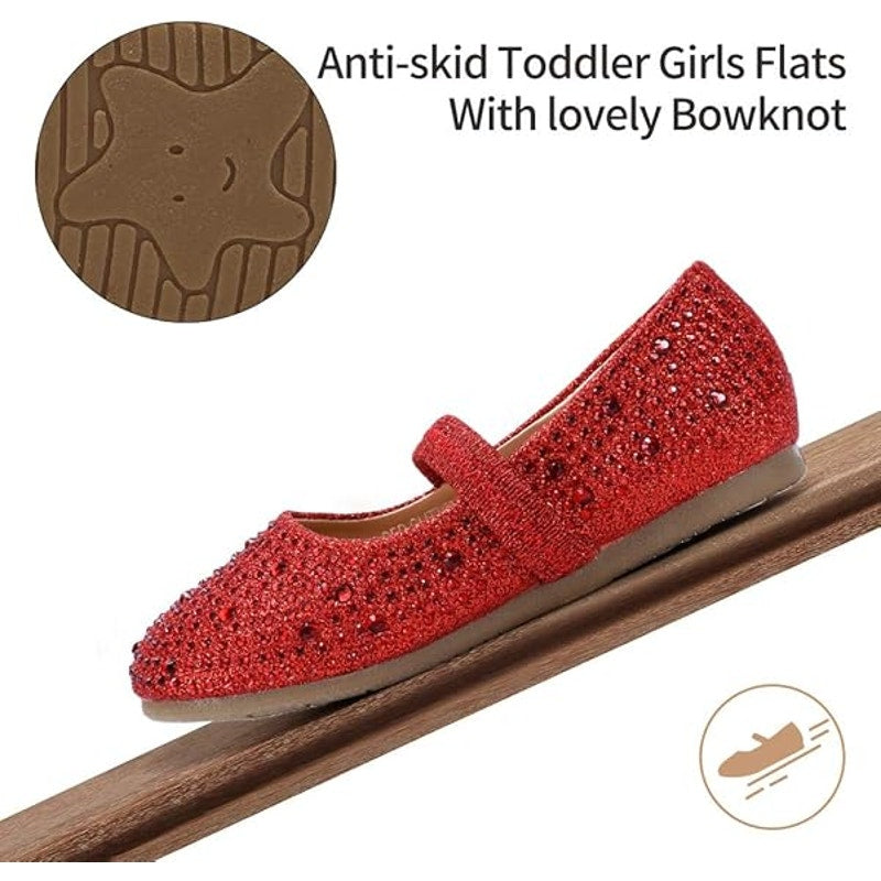 Cior Little Girls Size 13 Red Rhinestone Mary Janes Ballerina Flats Shoes