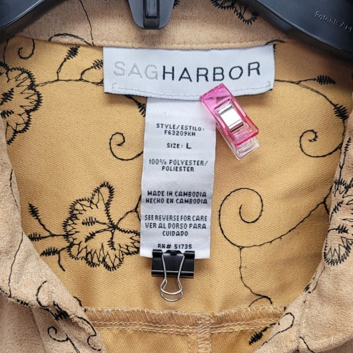 Sag Harbor Womens Large Floral 100% Polyester Long Sleeve Button Up Shirt