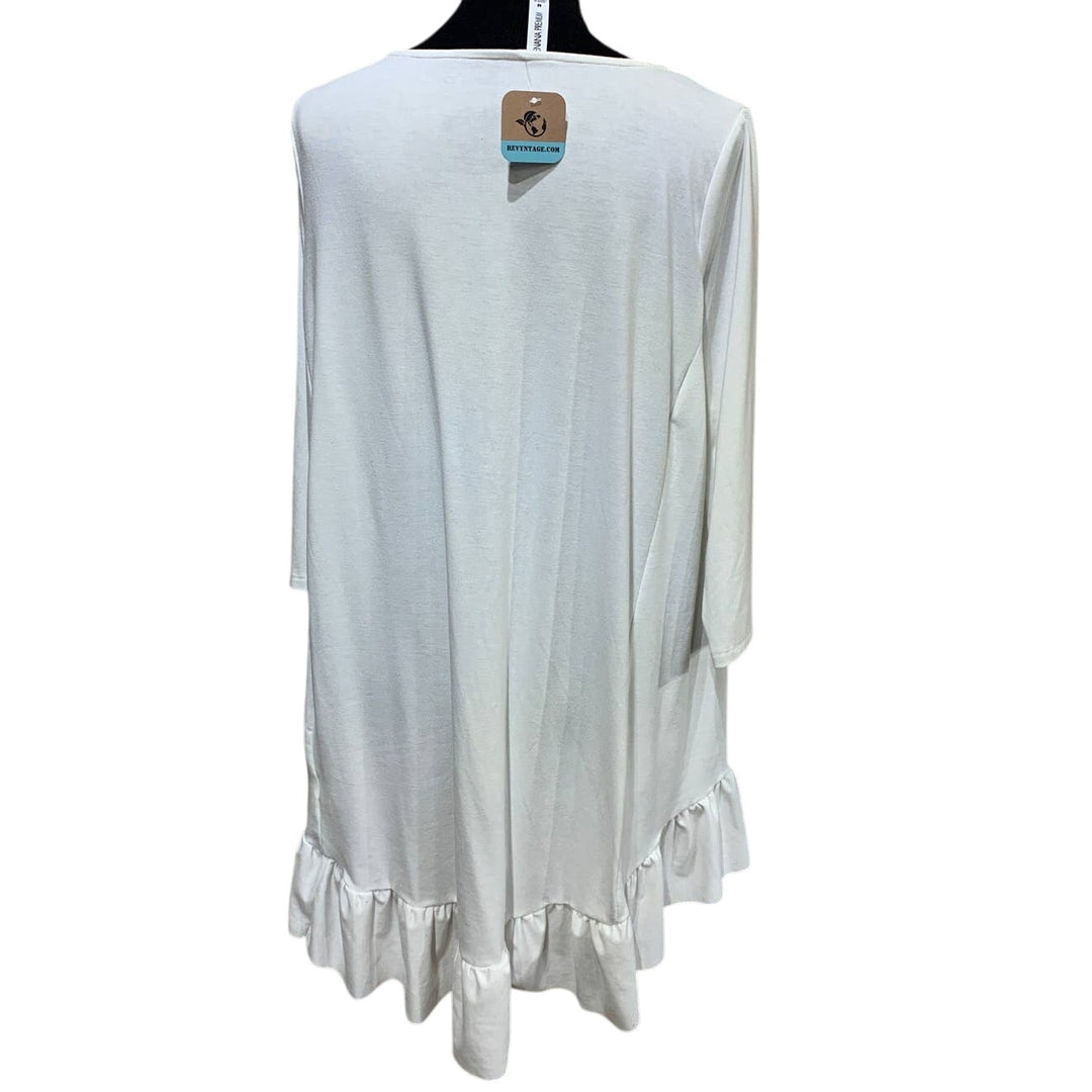 Hand Printed Upcycled Womens Medium Poppy Flower Ruffled Hi-Low T-Shirt Tunic