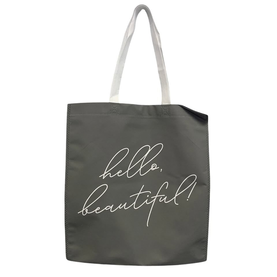 New Upcycled Hand Printed We Love Because God First Loved Us Shopper Tote Bag