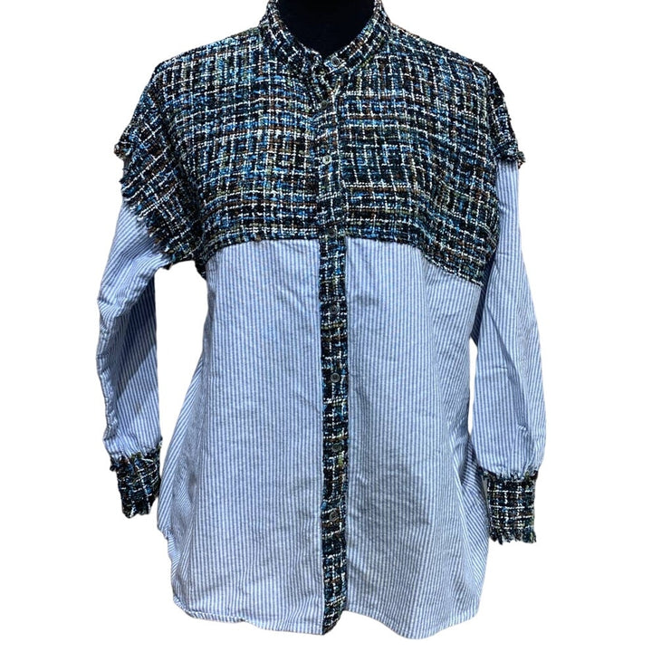 Zara Basic Collection Large Button Down Woven Striped Long Sleeve Casual Shirt