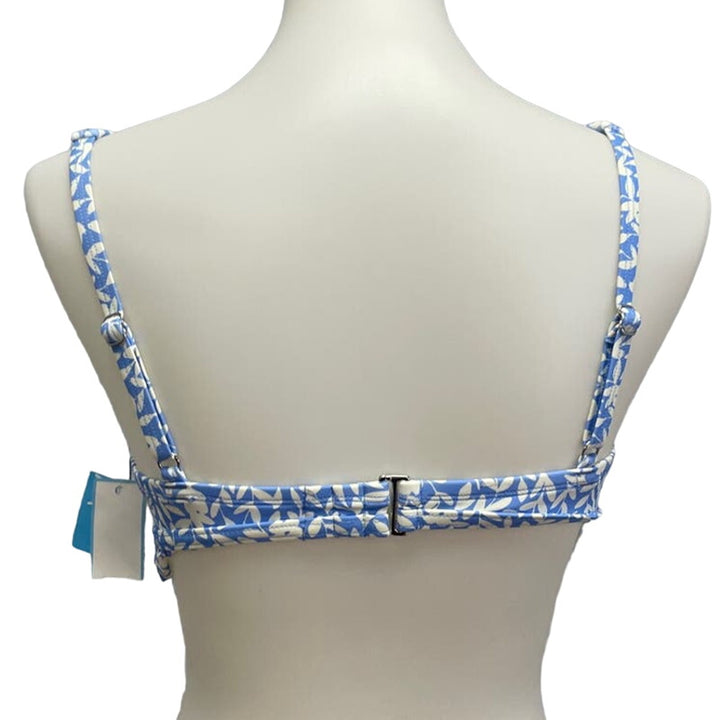 New Draper James Womens Small UPF 50+ Ruffled Blue Floral Bikini Swim Top ONLY