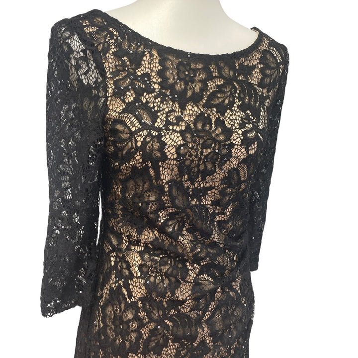 Scarlett Womens Size 6 Lace Over Tan Shell Long Sleeve Sequin  BodyCon Dress