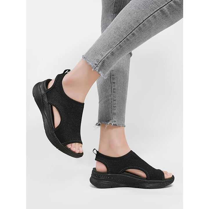 Womens Size 9.5 Black Mesh Arch Support Orthotic Comfortable Slip On Sandals