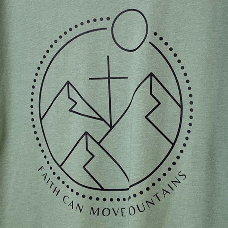 New Hand Printed Womens 3XL Green Faith Can Move Mountains Bible Crew Tee