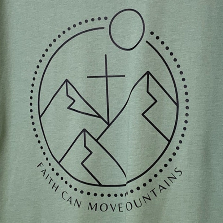 New Hand Printed Womens 3XL Green Faith Can Move Mountains Bible Crew Tee