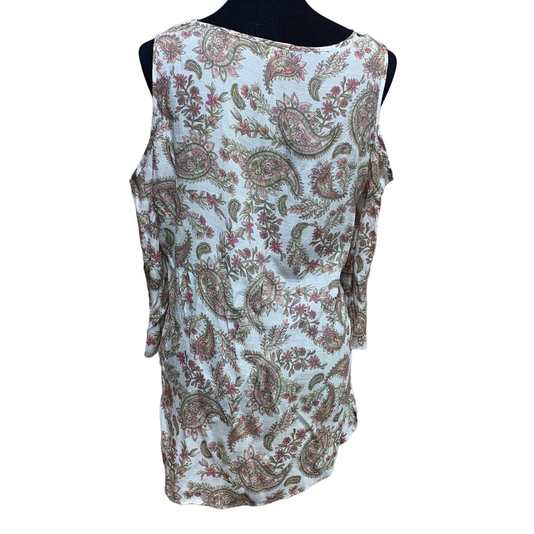 Spense Womens Medium Floral Lace Cold Shoulder Long Sleeve Rayon Blend Blouse