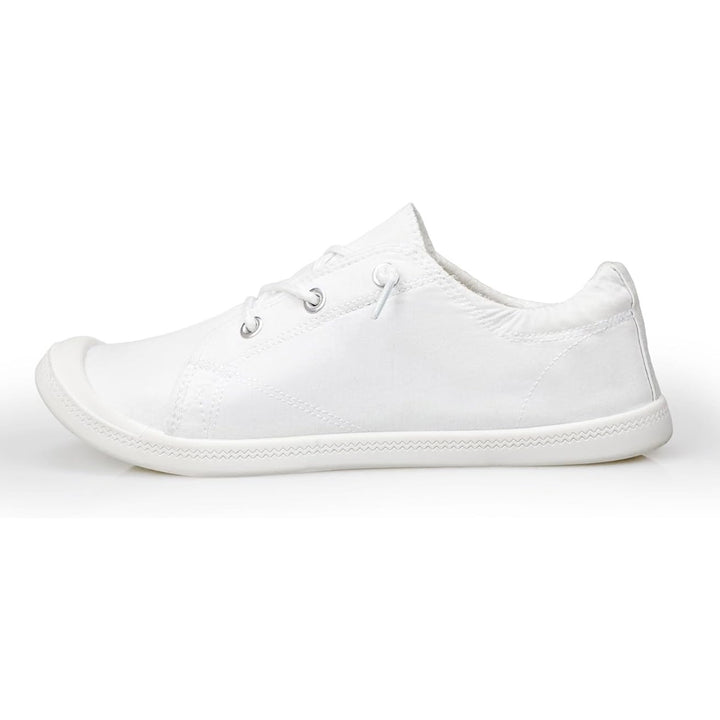 Lxuan Womens Size 6 White Sneakers Round Toe Lace Up Slip On Low Top Shoes