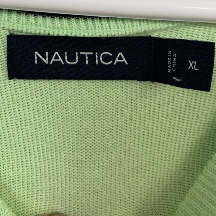 Lot of 2 Nautica Mens XL Green Pink PolyCotton Long Sleeve V Neck Knit Sweaters