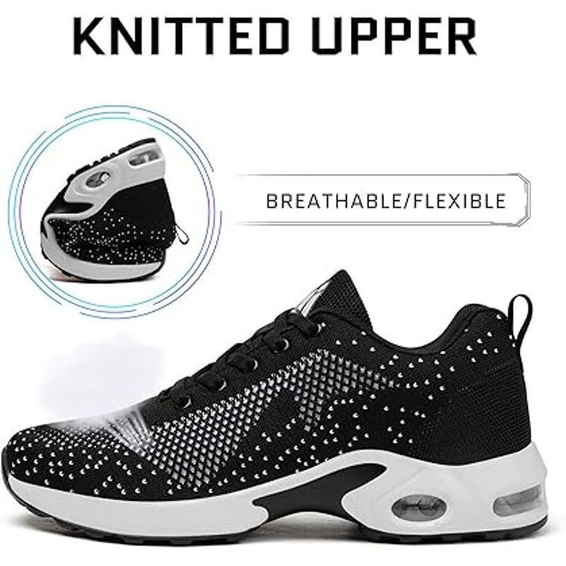 Mishansha Womens Size 7 Black White Air Cushion Running Sneakers Athletic Shoes
