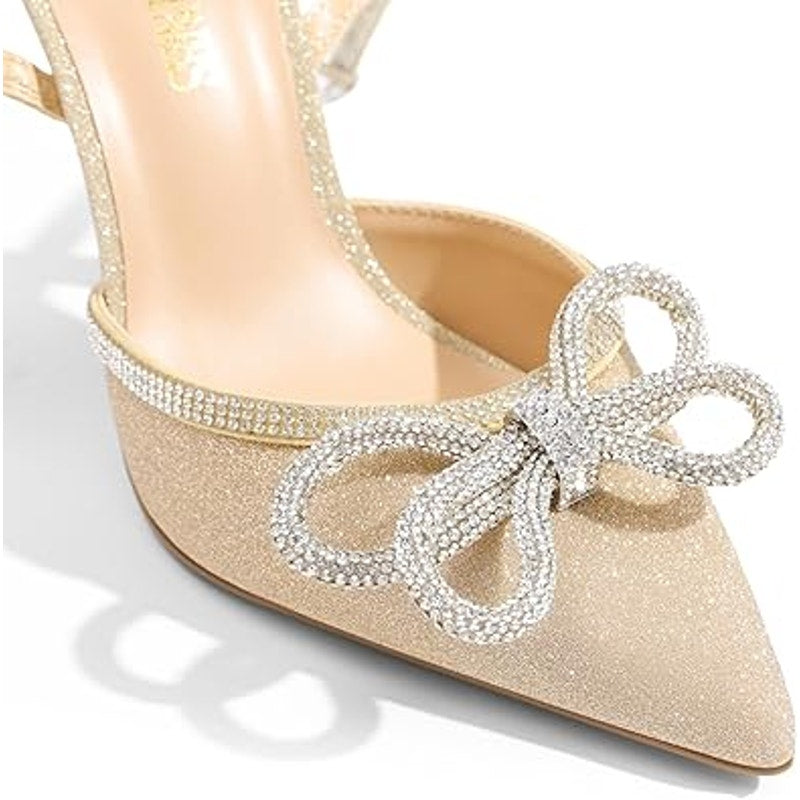 New Dream Pairs Womens 11 Gold Glitter Pointy Toe 4.5" Heel Ankle Strap Shoes