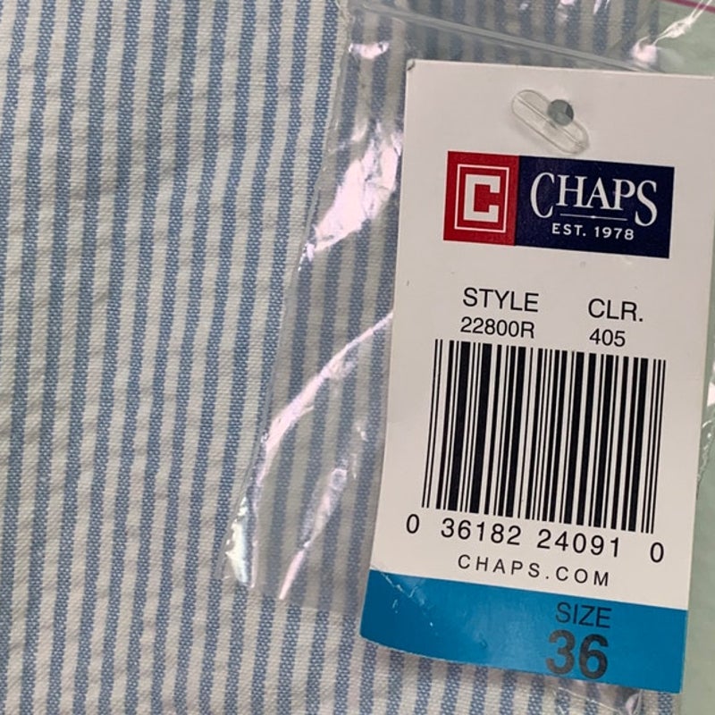 NWT New Chaps Mens Size 36 100% Cotton Seersucker Striped Shorts w Pockets