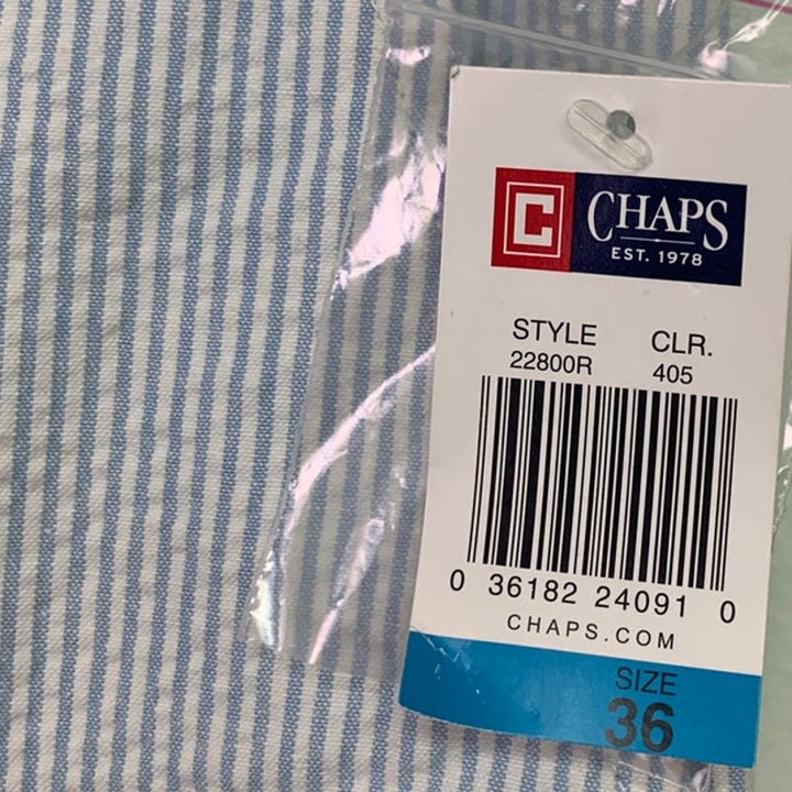 NWT New Chaps Mens Size 36 100% Cotton Seersucker Striped Shorts w Pockets