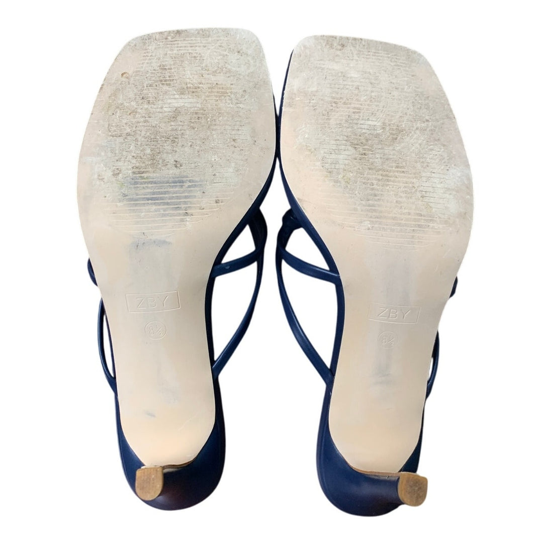 Coutgo Womens Size 8.5 Navy Blue Open Toe 4" Heel Strappy Slide On Sandal Shoes