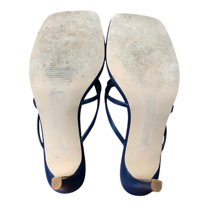Coutgo Womens Size 8.5 Navy Blue Open Toe 4" Heel Strappy Slide On Sandal Shoes