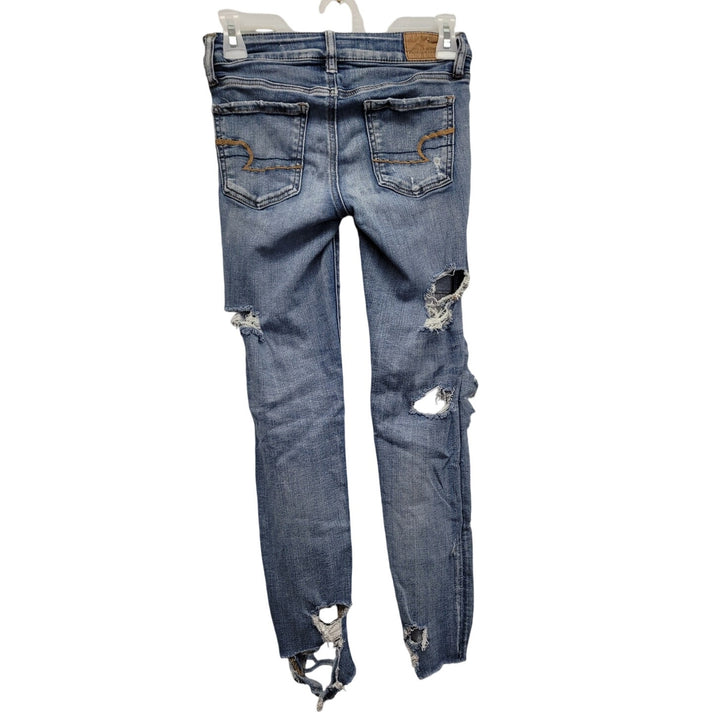 American Eagle Womens 0 Short Factory Whiskered, Faded &amp; Distressed Denim Jeans