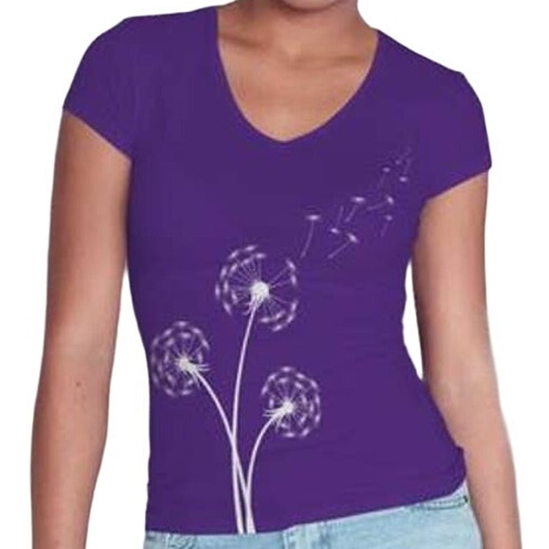 New Hand Printed Small Make A Wish Dandelion Short Sleeve Tee w Bonus Necklace