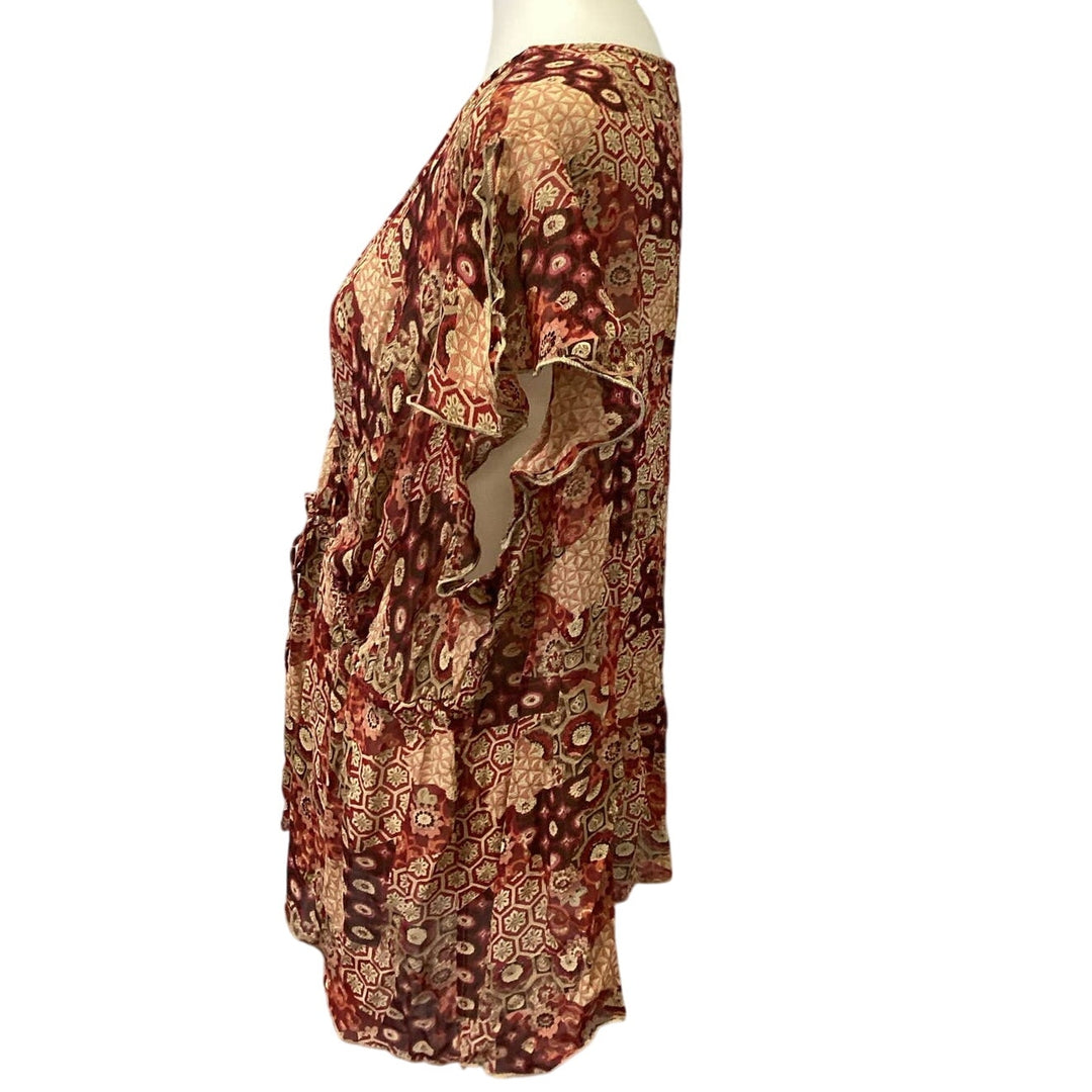 Venezia Womens Plus Size 22/24 Sheer Floral Deep V Rayon Ruffled Sleeve Blouse