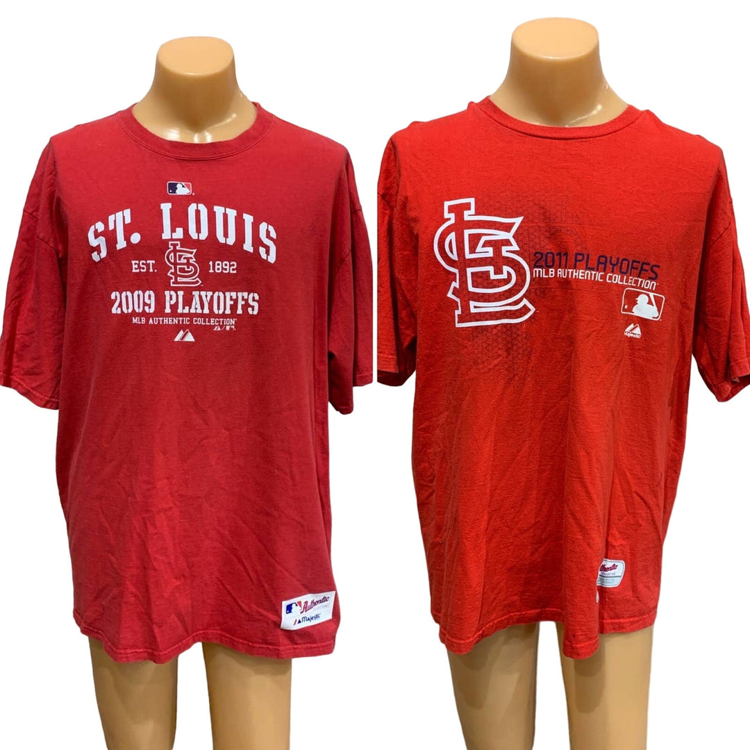 Authentic Majestic Mens XL St Louis Baseball Cardinals 2009 &amp; 2011 Playoff Tees